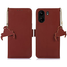 Leather Case Stands Flip Cover Holder A11D for Xiaomi Poco C65 Brown