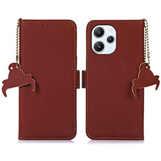 Leather Case Stands Flip Cover Holder A11D for Xiaomi Redmi 12 4G Brown