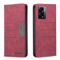 Leather Case Stands Flip Cover Holder B01F for OnePlus Nord N300 5G Red