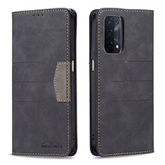 Leather Case Stands Flip Cover Holder B01F for Oppo A54 5G Black