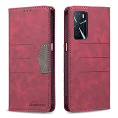 Leather Case Stands Flip Cover Holder B01F for Oppo A54s Red