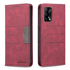 Leather Case Stands Flip Cover Holder B01F for Oppo A74 4G Red