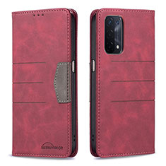Leather Case Stands Flip Cover Holder B01F for Oppo A74 5G Red
