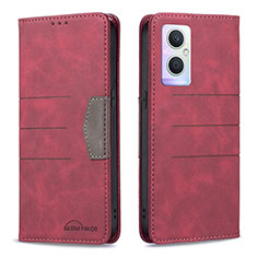 Leather Case Stands Flip Cover Holder B01F for Oppo A96 5G Red