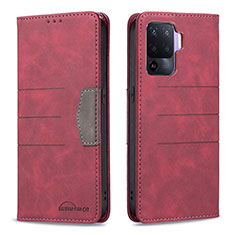 Leather Case Stands Flip Cover Holder B01F for Oppo Reno5 Lite Red