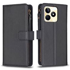 Leather Case Stands Flip Cover Holder B01F for Realme C53 India Black