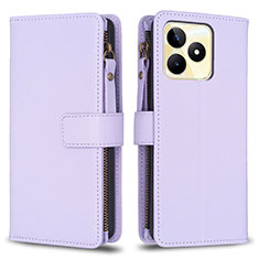 Leather Case Stands Flip Cover Holder B01F for Realme C67 Clove Purple