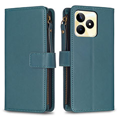 Leather Case Stands Flip Cover Holder B01F for Realme C67 Green