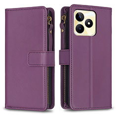 Leather Case Stands Flip Cover Holder B01F for Realme Narzo N53 Purple