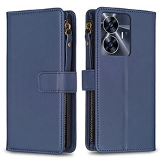 Leather Case Stands Flip Cover Holder B01F for Realme Narzo N55 Blue