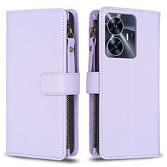 Leather Case Stands Flip Cover Holder B01F for Realme Narzo N55 Clove Purple