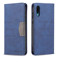 Leather Case Stands Flip Cover Holder B01F for Samsung Galaxy M02 Blue