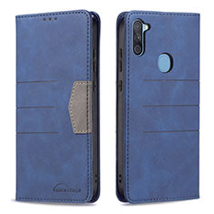 Leather Case Stands Flip Cover Holder B01F for Samsung Galaxy M11 Blue