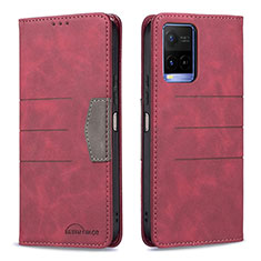 Leather Case Stands Flip Cover Holder B01F for Vivo Y21a Red