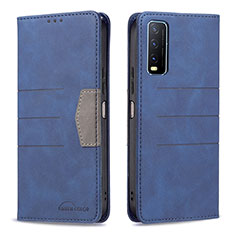 Leather Case Stands Flip Cover Holder B01F for Vivo Y30 (2021) Blue