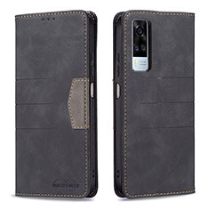 Leather Case Stands Flip Cover Holder B01F for Vivo Y31 (2021) Black