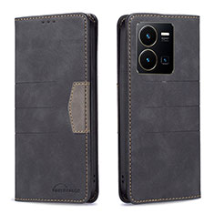 Leather Case Stands Flip Cover Holder B01F for Vivo Y35 4G Black
