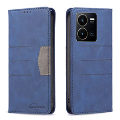 Leather Case Stands Flip Cover Holder B01F for Vivo Y35 4G Blue