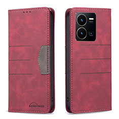 Leather Case Stands Flip Cover Holder B01F for Vivo Y35 4G Red