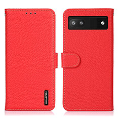 Leather Case Stands Flip Cover Holder B01H for Google Pixel 6a 5G Red