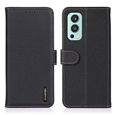 Leather Case Stands Flip Cover Holder B01H for OnePlus Nord 2 5G Black