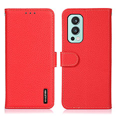 Leather Case Stands Flip Cover Holder B01H for OnePlus Nord 2 5G Red