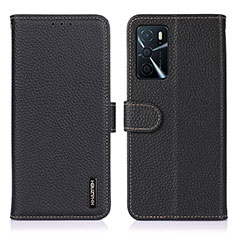 Leather Case Stands Flip Cover Holder B01H for Oppo A54s Black