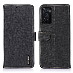 Leather Case Stands Flip Cover Holder B01H for Oppo A55S 5G Black