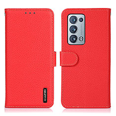 Leather Case Stands Flip Cover Holder B01H for Oppo Reno6 Pro+ Plus 5G Red