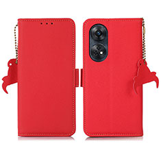 Leather Case Stands Flip Cover Holder B01H for Oppo Reno8 T 4G Red