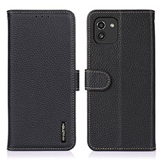 Leather Case Stands Flip Cover Holder B01H for Samsung Galaxy A03 Black