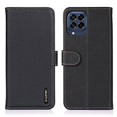 Leather Case Stands Flip Cover Holder B01H for Samsung Galaxy M53 5G Black