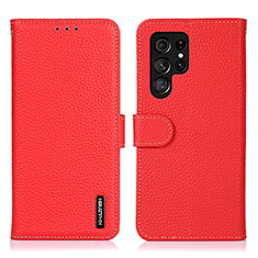 Leather Case Stands Flip Cover Holder B01H for Samsung Galaxy S25 Ultra 5G Red