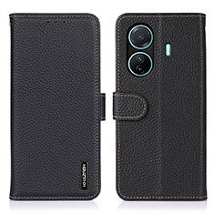 Leather Case Stands Flip Cover Holder B01H for Vivo iQOO Z6 Pro 5G Black