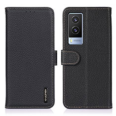 Leather Case Stands Flip Cover Holder B01H for Vivo V21e 5G Black