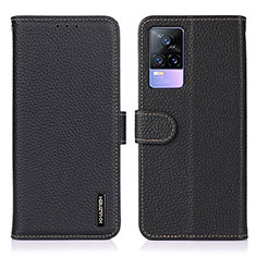 Leather Case Stands Flip Cover Holder B01H for Vivo Y73 (2021) Black