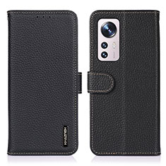 Leather Case Stands Flip Cover Holder B01H for Xiaomi Mi 12 5G Black
