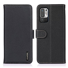 Leather Case Stands Flip Cover Holder B01H for Xiaomi POCO M3 Pro 5G Black