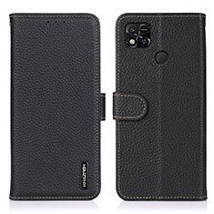 Leather Case Stands Flip Cover Holder B01H for Xiaomi Redmi 9 Activ Black