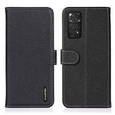 Leather Case Stands Flip Cover Holder B01H for Xiaomi Redmi Note 11 4G (2022) Black