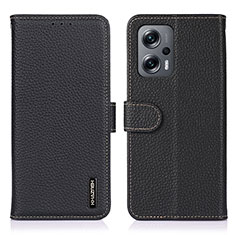 Leather Case Stands Flip Cover Holder B01H for Xiaomi Redmi Note 11T Pro 5G Black