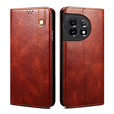 Leather Case Stands Flip Cover Holder B01S for OnePlus 11R 5G Brown