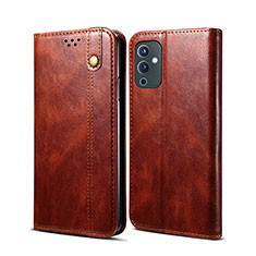 Leather Case Stands Flip Cover Holder B01S for OnePlus 9 5G Brown