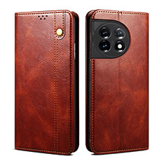 Leather Case Stands Flip Cover Holder B01S for OnePlus Ace 2 5G Brown