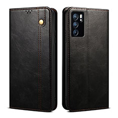 Leather Case Stands Flip Cover Holder B01S for Oppo Reno6 5G Black
