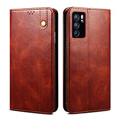Leather Case Stands Flip Cover Holder B01S for Oppo Reno6 5G Brown