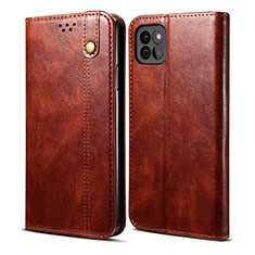 Leather Case Stands Flip Cover Holder B01S for Samsung Galaxy F42 5G Brown