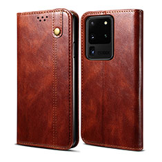 Leather Case Stands Flip Cover Holder B01S for Samsung Galaxy S20 Ultra 5G Brown