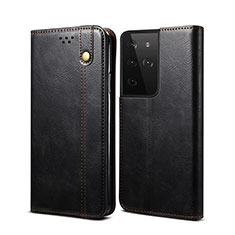 Leather Case Stands Flip Cover Holder B01S for Samsung Galaxy S21 Ultra 5G Black