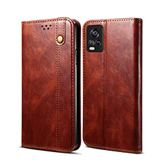 Leather Case Stands Flip Cover Holder B01S for Vivo V20 (2021) Brown